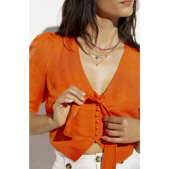 NWT Anthropologie Maeve Tie-Front Orange Blouse - Size 14 - Picture 2 of 8